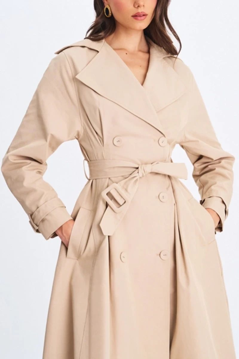 Miss Circle Ulila Double-Breasted Pleated Trench Coat
