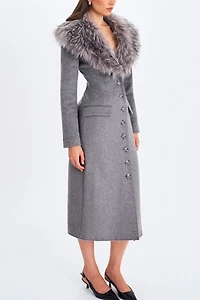 Miss Circle Faye Wool Blend Faux Fur Collared Coat