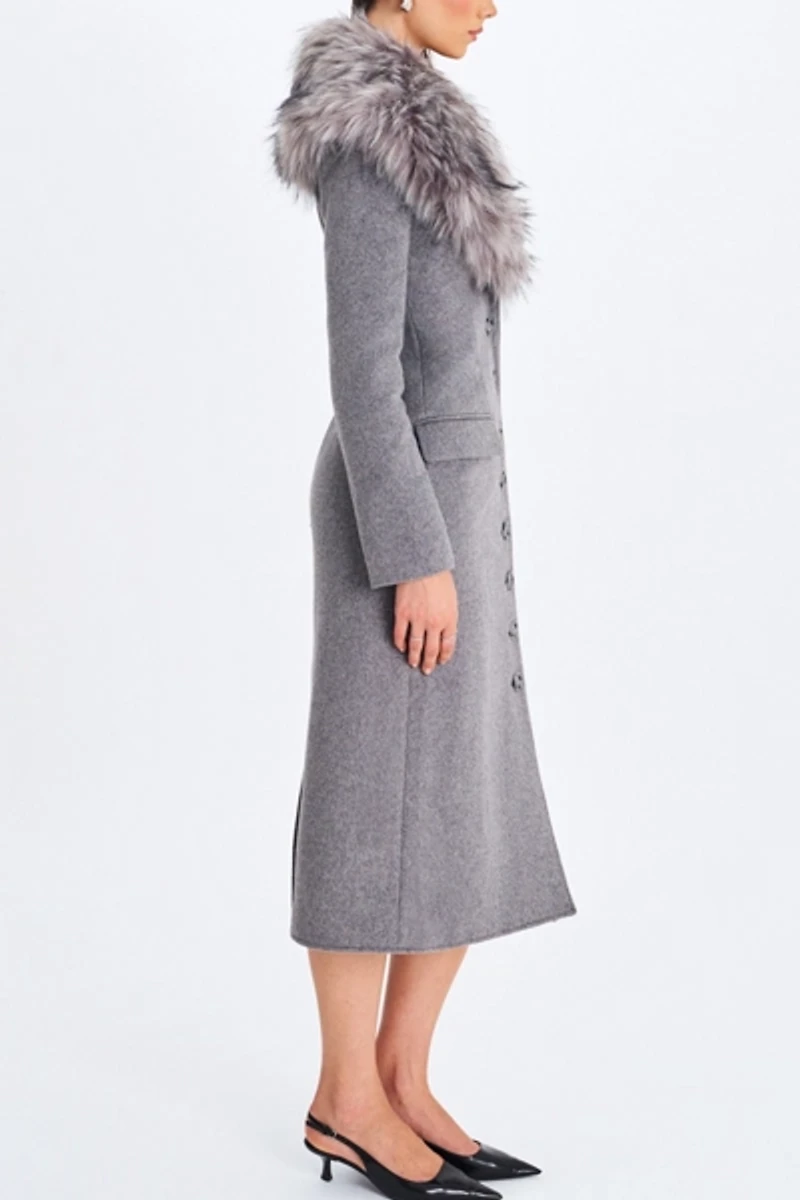 Miss Circle Faye Wool Blend Faux Fur Collared Coat
