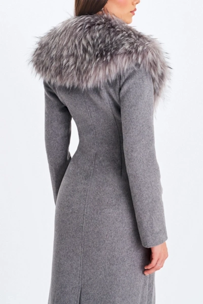 Miss Circle Faye Wool Blend Faux Fur Collared Coat