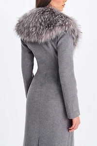 Miss Circle Faye Wool Blend Faux Fur Collared Coat