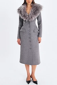 Miss Circle Faye Wool Blend Faux Fur Collared Coat