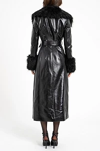 Miss Circle Zella Faux Fur Trim Vegan Croc Leather Coat
