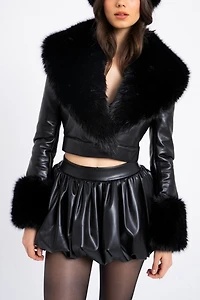 Miss Circle Ziah Cropped Faux Fur Trim Leather Jacket