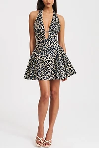 Miss Circle Mackenzie Cheetah Print Halter Linen Mini Dress