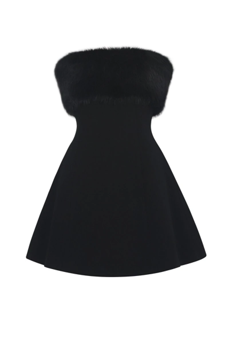 Miss Circle Evelyn Fur Trim Mini Dress