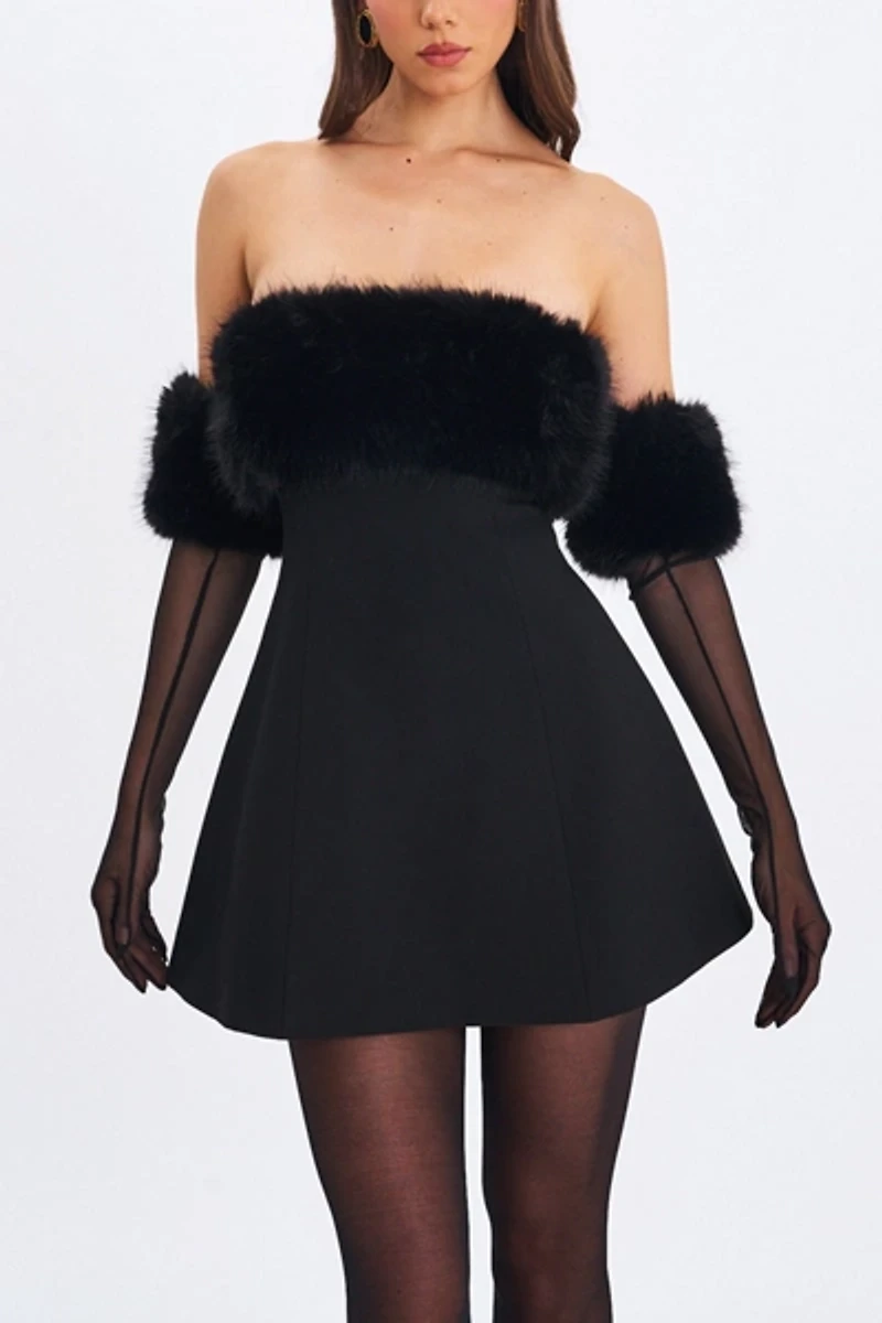 Miss Circle Evelyn Fur Trim Mini Dress