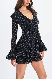 Miss Circle Omari Chiffon Polka Dot Ruffled Mini Dress
