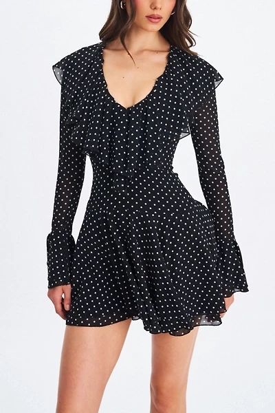 Miss Circle Omari Chiffon Polka Dot Ruffled Mini Dress