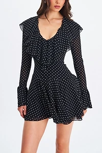 Miss Circle Omari Chiffon Polka Dot Ruffled Mini Dress