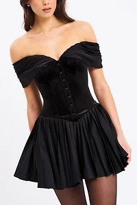 Miss Circle Echo Velvet Off-The-Shoulder Pleated Mini Dress