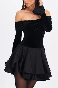 Miss Circle Magnolia Off-The-Shoulder Layered Velvet Mini Dress