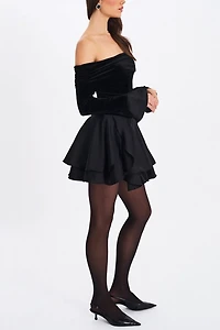 Miss Circle Magnolia Off-The-Shoulder Layered Velvet Mini Dress