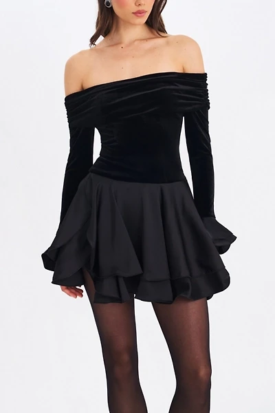 Miss Circle Magnolia Off-The-Shoulder Layered Velvet Mini Dress