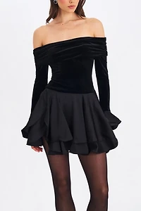 Miss Circle Magnolia Off-The-Shoulder Layered Velvet Mini Dress