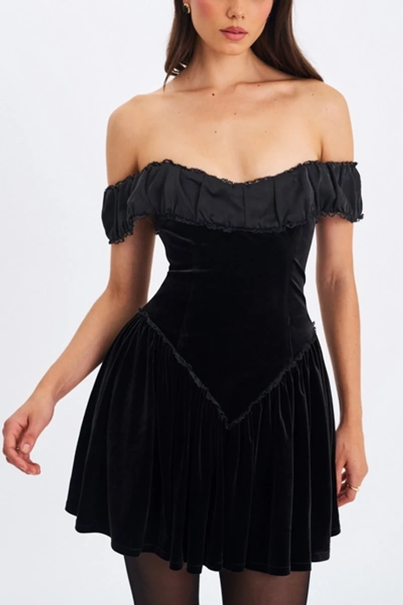 Miss Circle Daisha Velvet Off-The-Shoulder Mini Dress