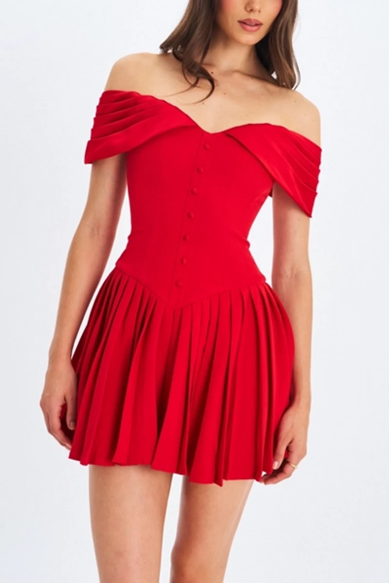 Miss Circle Narelle Off-The-Shoulder Drop Waist Mini Dress