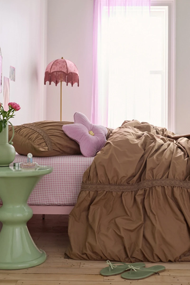 Willow Eyelet Ruched Cotton Percale Duvet Cover