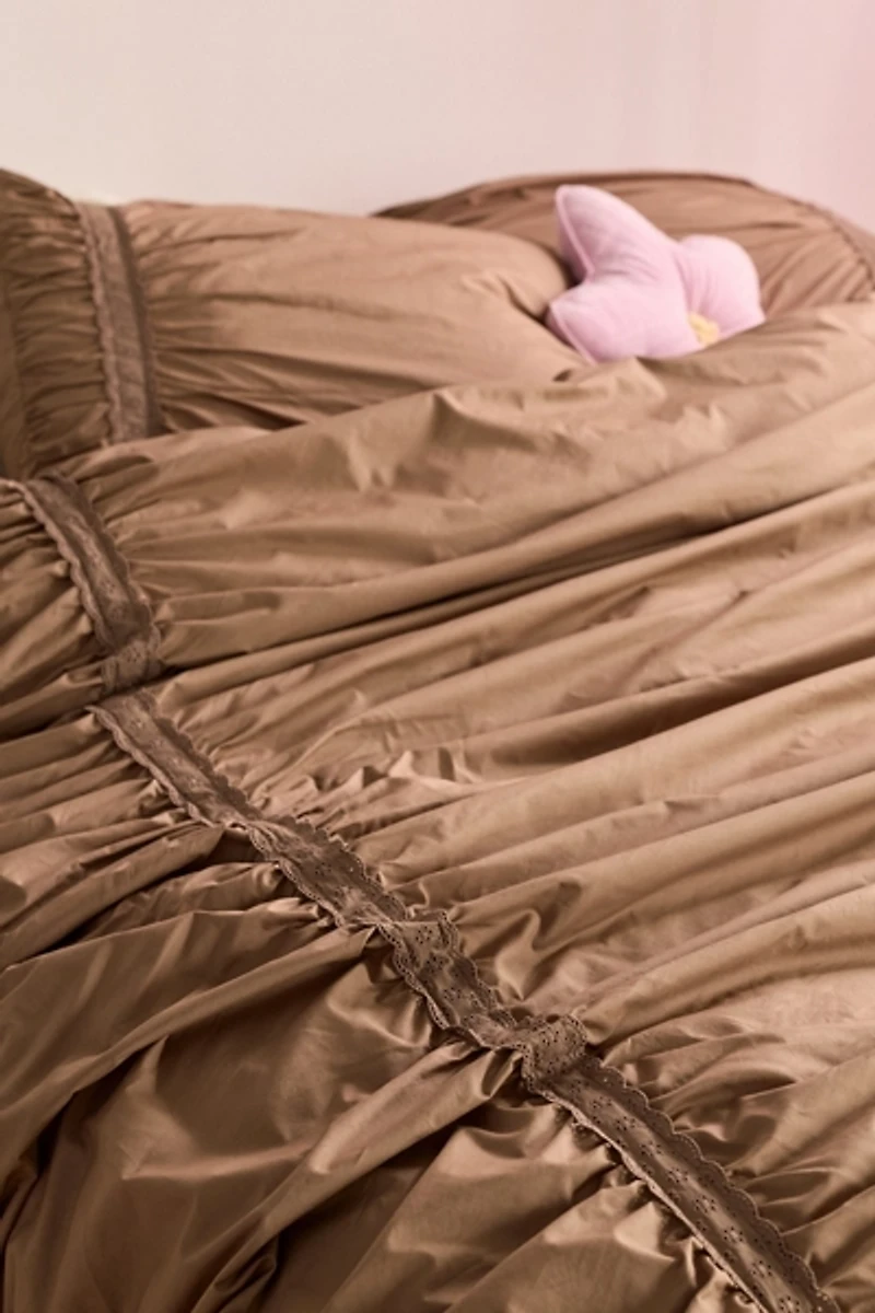 Willow Eyelet Ruched Cotton Percale Duvet Cover