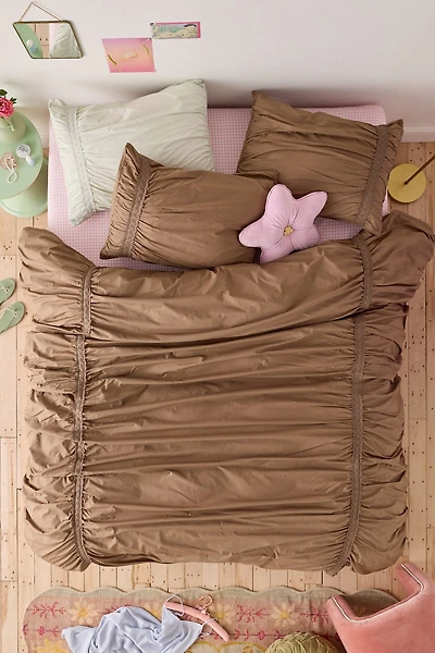 Willow Eyelet Ruched Cotton Percale Duvet Cover