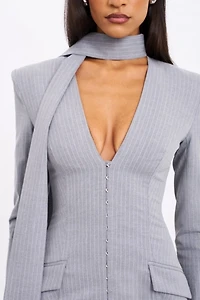 Miss Circle Tahlia Pinstripe Scarf Blazer Dress