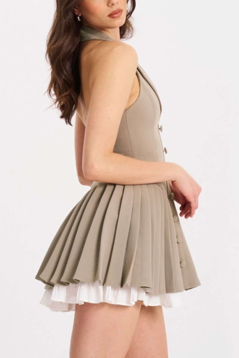 Miss Circle Hazel Halter Pleated Mini Dress