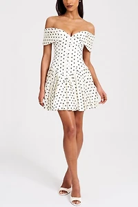 Miss Circle Edeline Polka Dot Off-The-Shoulder Pleated Mini Dress