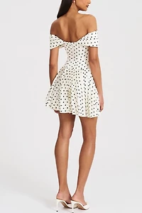 Miss Circle Edeline Polka Dot Off-The-Shoulder Pleated Mini Dress