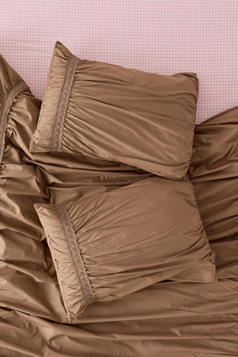 Willow Eyelet Ruched Cotton Percale Sham Set