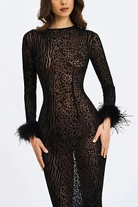 Miss Circle Patricia Fur Trim Burnout Velvet Maxi Dress