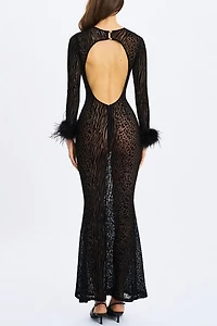 Miss Circle Patricia Fur Trim Burnout Velvet Maxi Dress