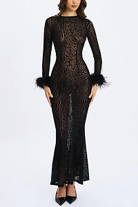 Miss Circle Patricia Fur Trim Burnout Velvet Maxi Dress