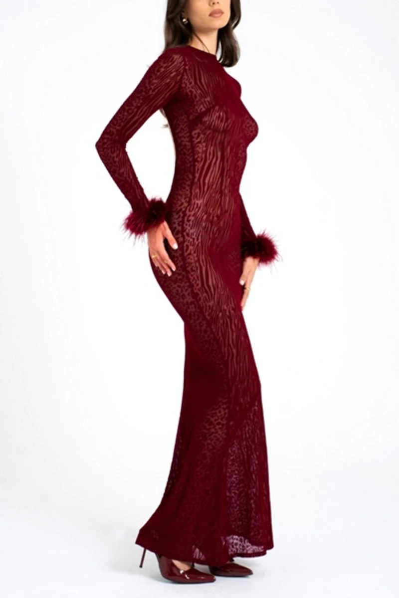 Miss Circle Patricia Fur Trim Burnout Velvet Maxi Dress