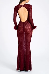 Miss Circle Patricia Fur Trim Burnout Velvet Maxi Dress