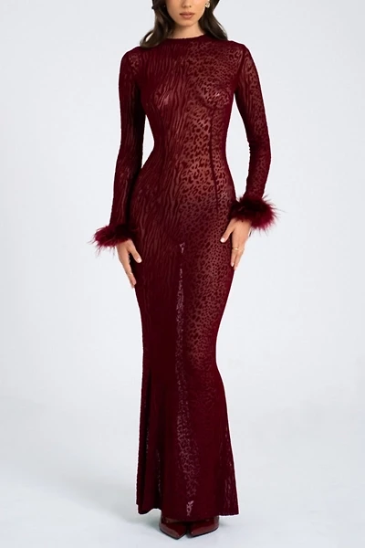 Miss Circle Patricia Fur Trim Burnout Velvet Maxi Dress