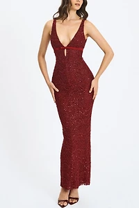 Miss Circle Elora Sequin Beaded Keyhole Maxi Dress