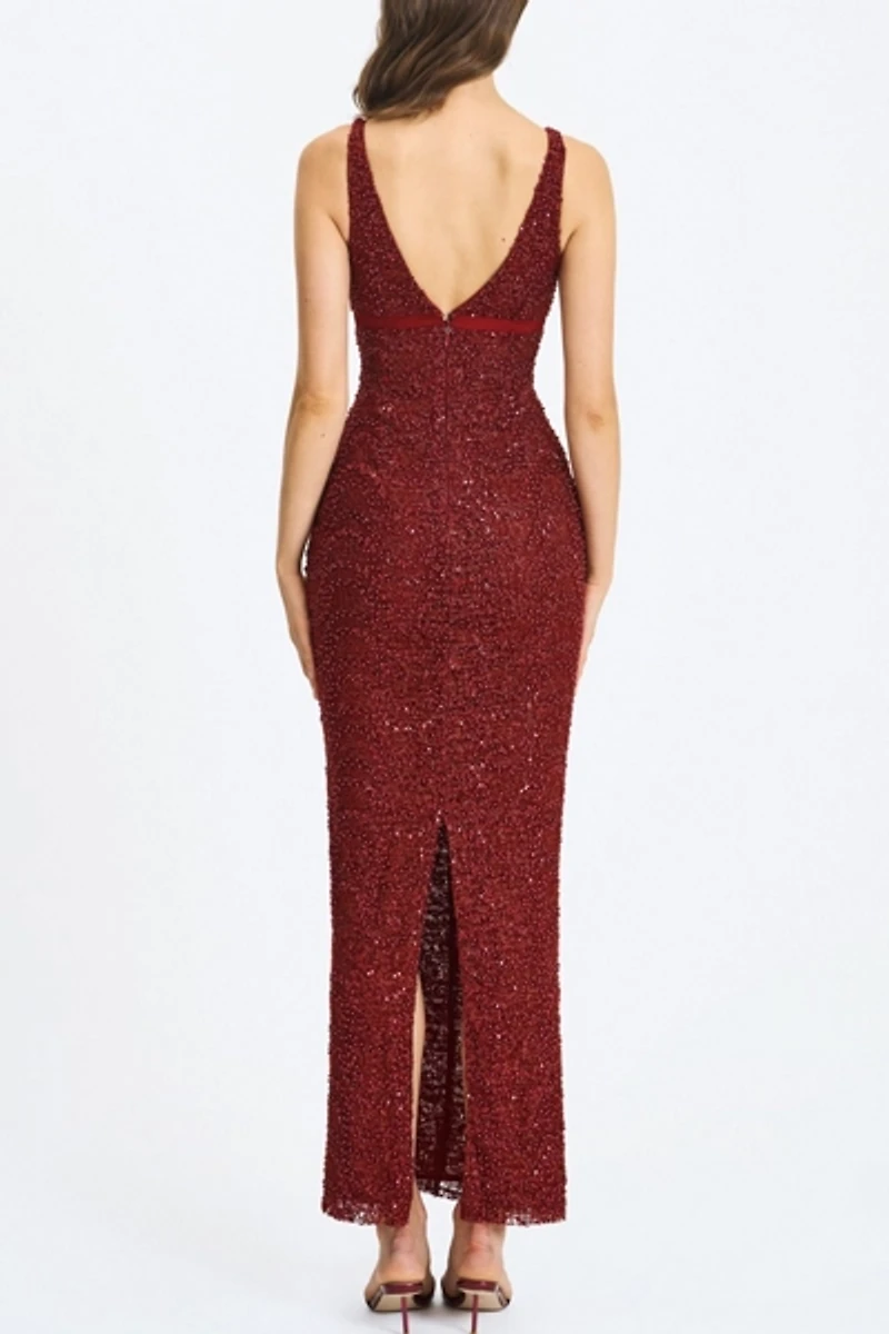 Miss Circle Elora Sequin Beaded Keyhole Maxi Dress