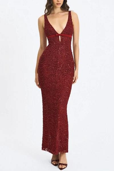 Miss Circle Elora Sequin Beaded Keyhole Maxi Dress