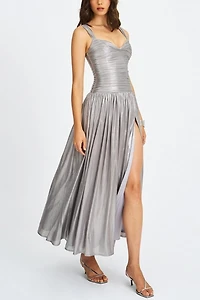 Miss Circle Palmer Glitter Drop Waist High Slit Maxi Dress