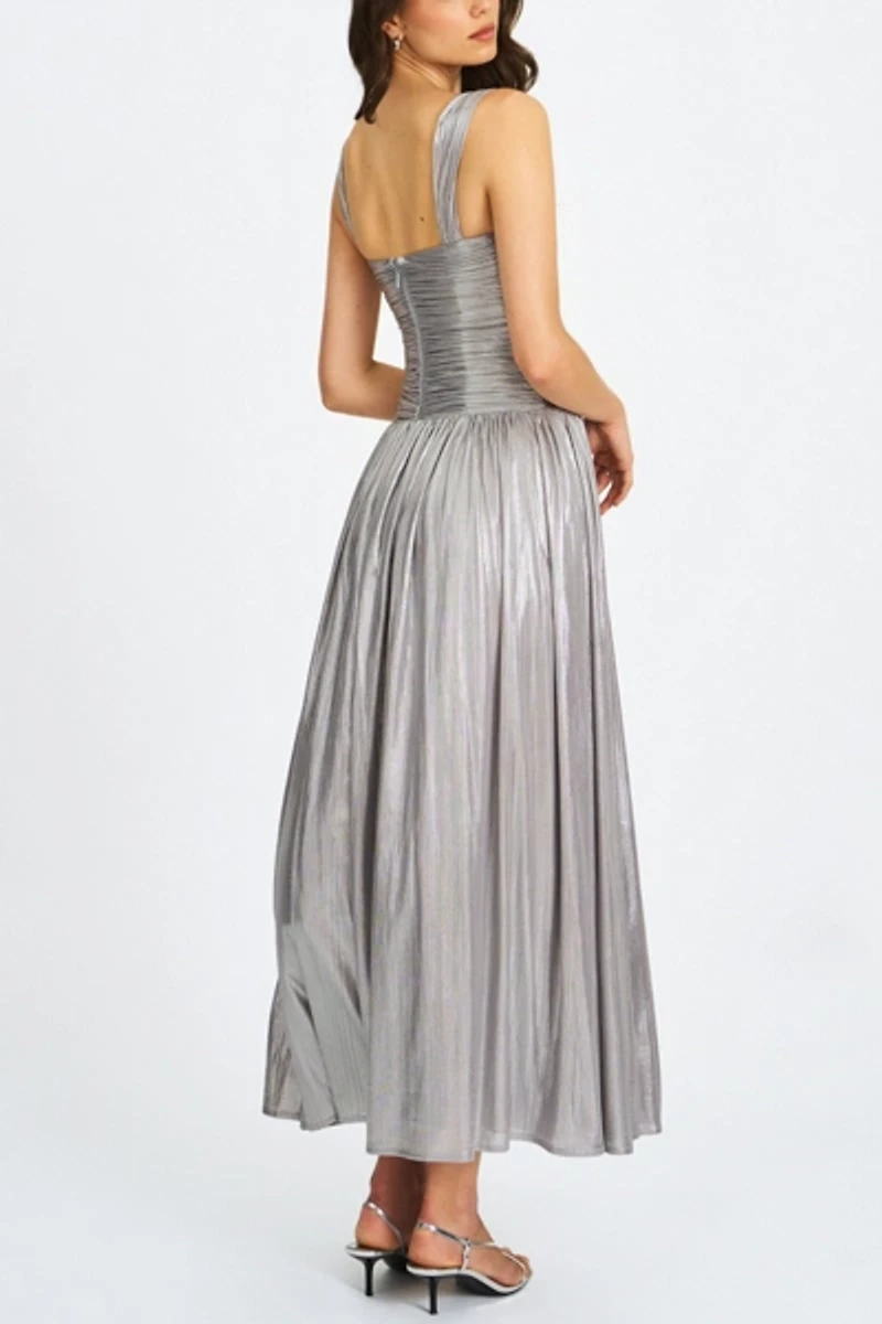 Miss Circle Palmer Glitter Drop Waist High Slit Maxi Dress