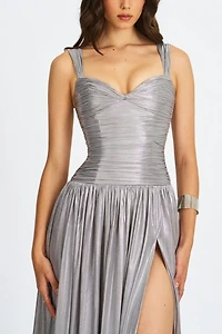 Miss Circle Palmer Glitter Drop Waist High Slit Maxi Dress