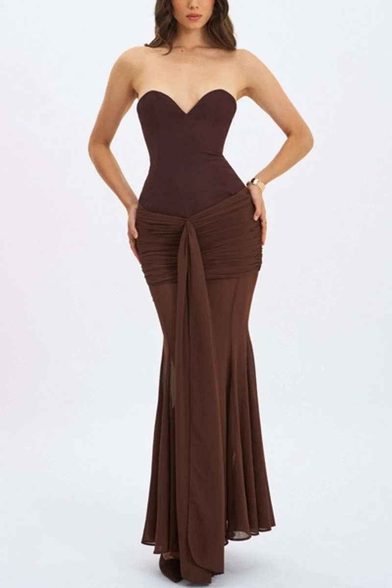Miss Circle Giovana Sweetheart Draped Mesh Mermaid Maxi Dress