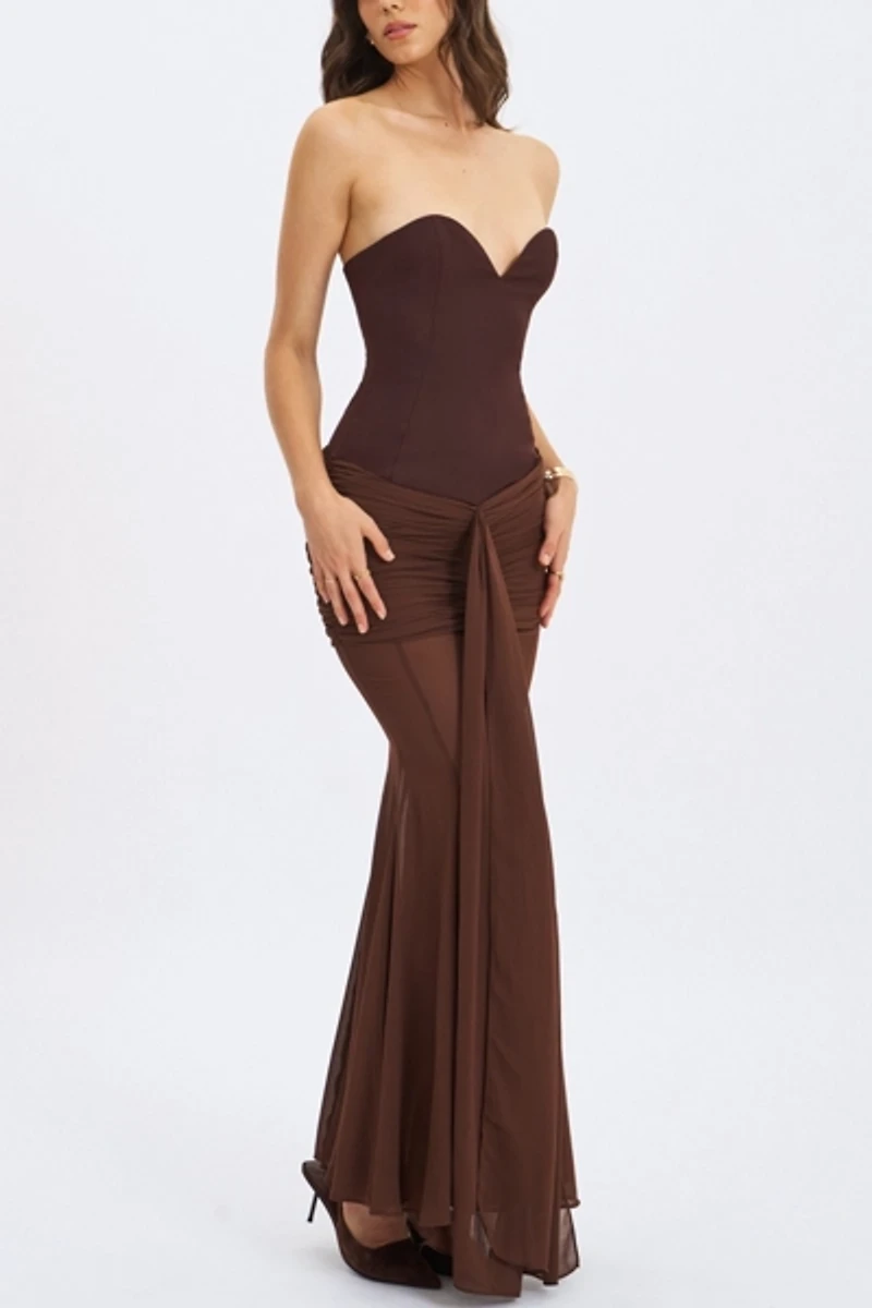 Miss Circle Giovana Sweetheart Draped Mesh Mermaid Maxi Dress
