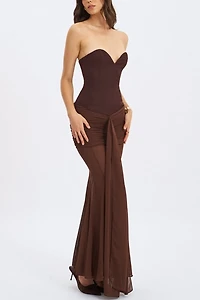 Miss Circle Giovana Sweetheart Draped Mesh Mermaid Maxi Dress