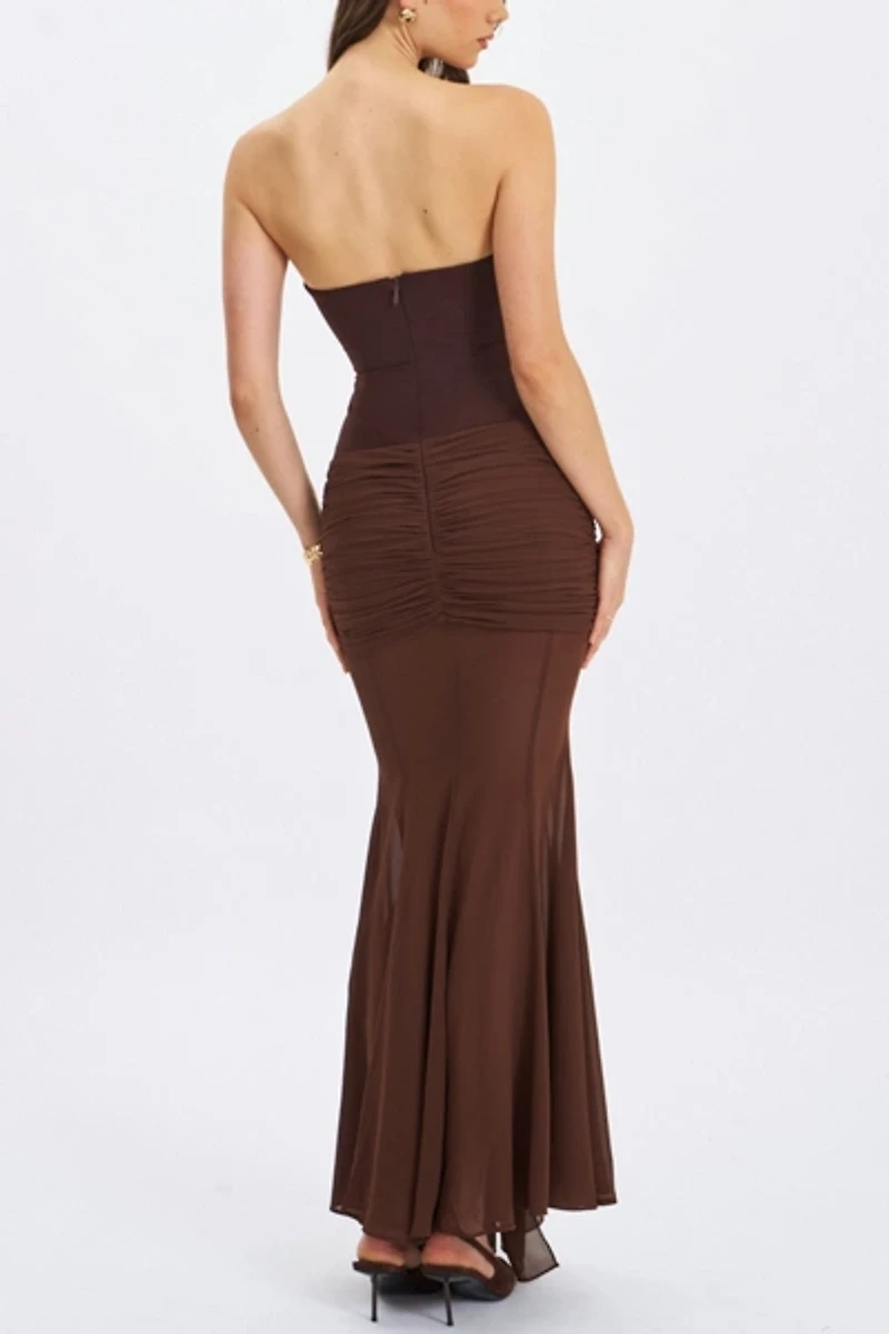Miss Circle Giovana Sweetheart Draped Mesh Mermaid Maxi Dress