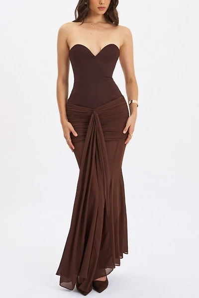 Miss Circle Giovana Sweetheart Draped Mesh Mermaid Maxi Dress