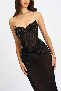 Miss Circle Fatima Crystal Corset Mesh Mermaid Maxi Dress