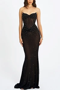 Miss Circle Fatima Crystal Corset Mesh Mermaid Maxi Dress