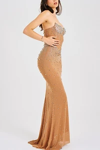 Miss Circle Fatima Crystal Corset Mesh Mermaid Maxi Dress