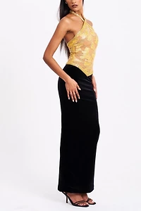 Miss Circle Gazelle Embroidered Vintage Style Maxi Dress